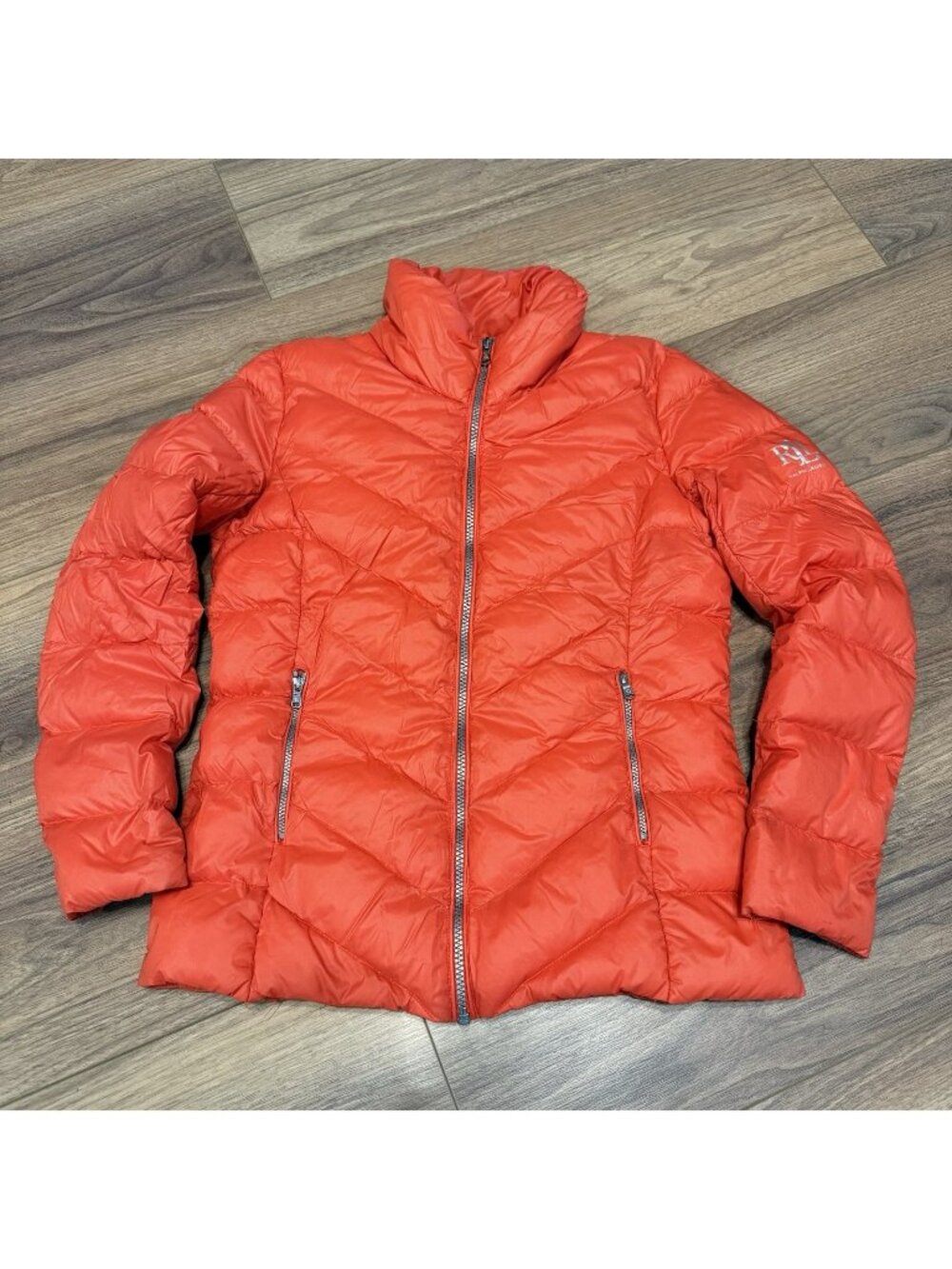 LRL Ralph Lauren Down Jacket Womens Small S Orange Full Zip